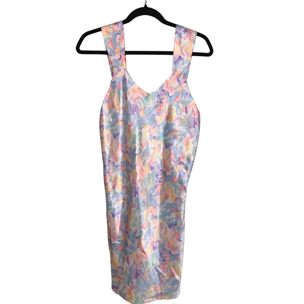 Vintage Sedú Slip Dress Women S Pastel Floral Satin V-Neck Y2K Fairy Cottage